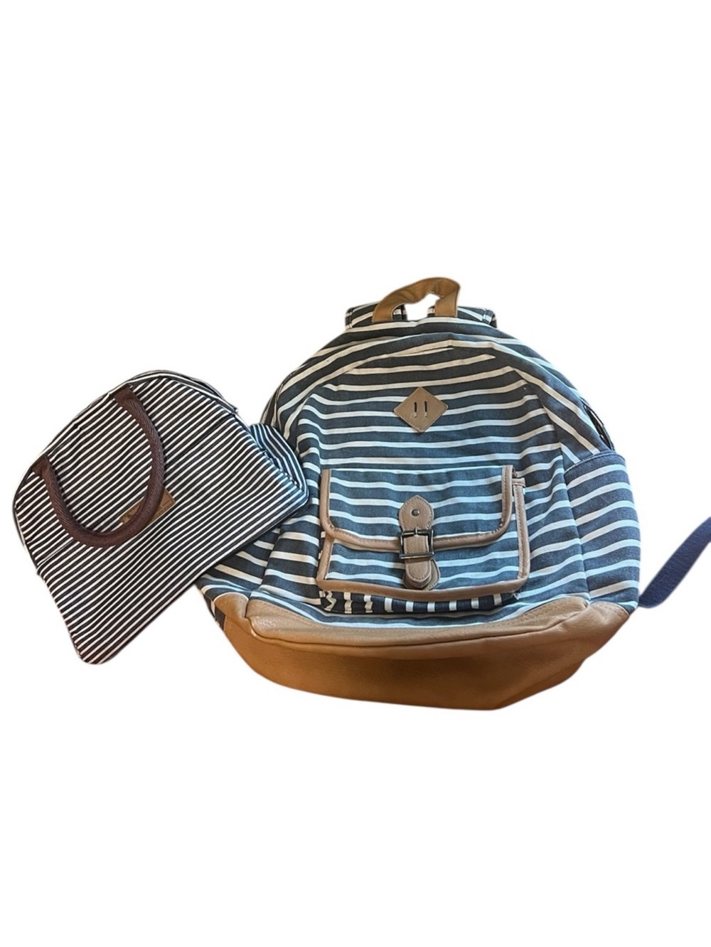 Pottery Barn Teen Northfield Navy Stripe Recycled Backpack and Buringer lunchbag